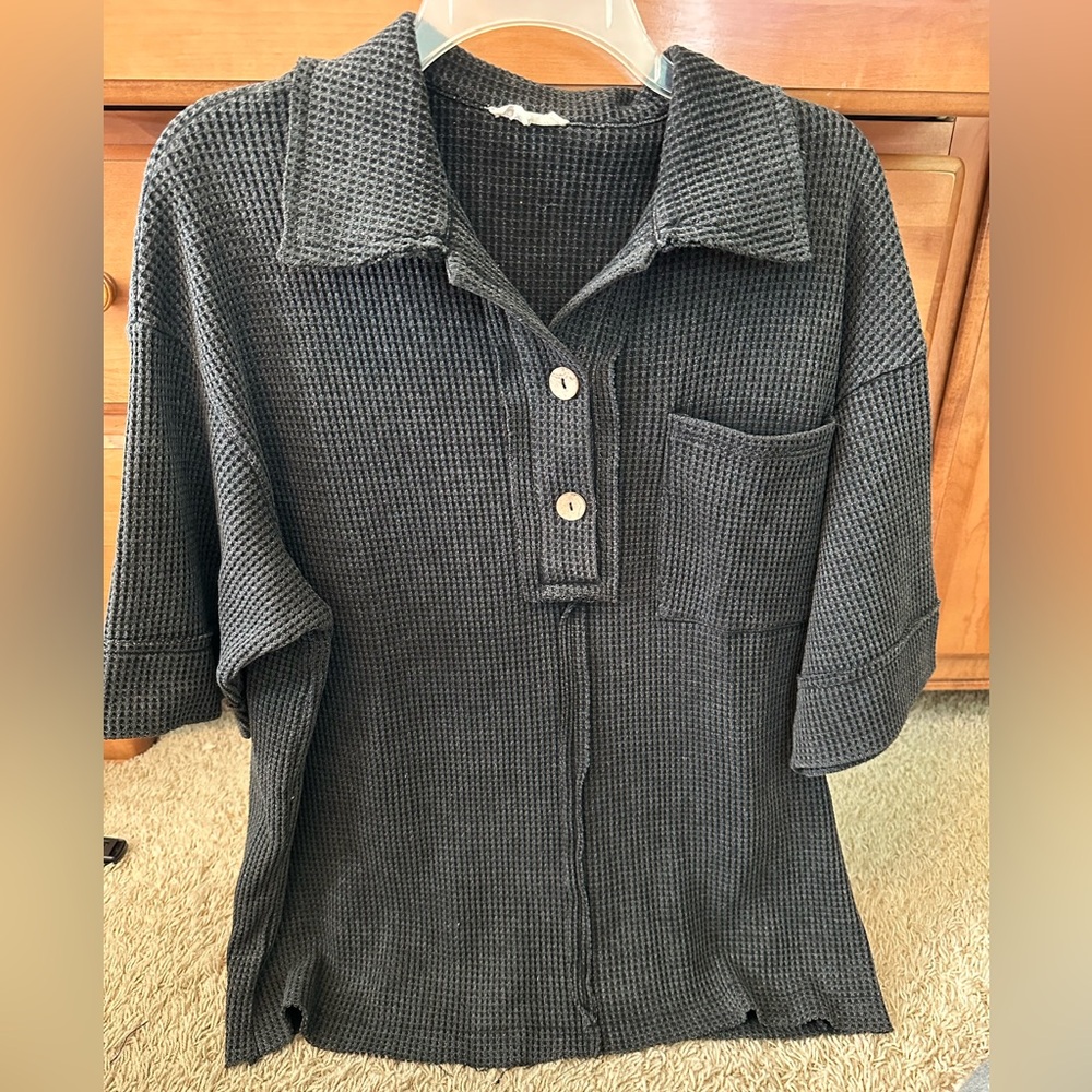 Mainstrip Mineral Washed Black Henley